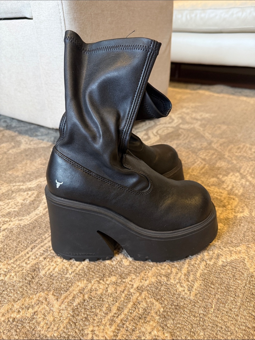 Windsorsmith Black Platform Chunky Heel Boots - Unbranded